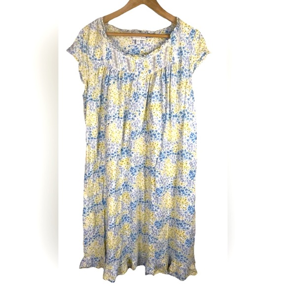 Eileen West Nightgown Large Dainty Floral Blue Yellow Large Prairie Cottagecore - Picture 1 of 13